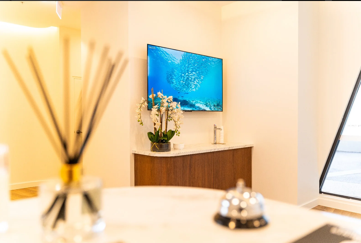 The thoughtfully designed reception area at Cloud Nine Dental